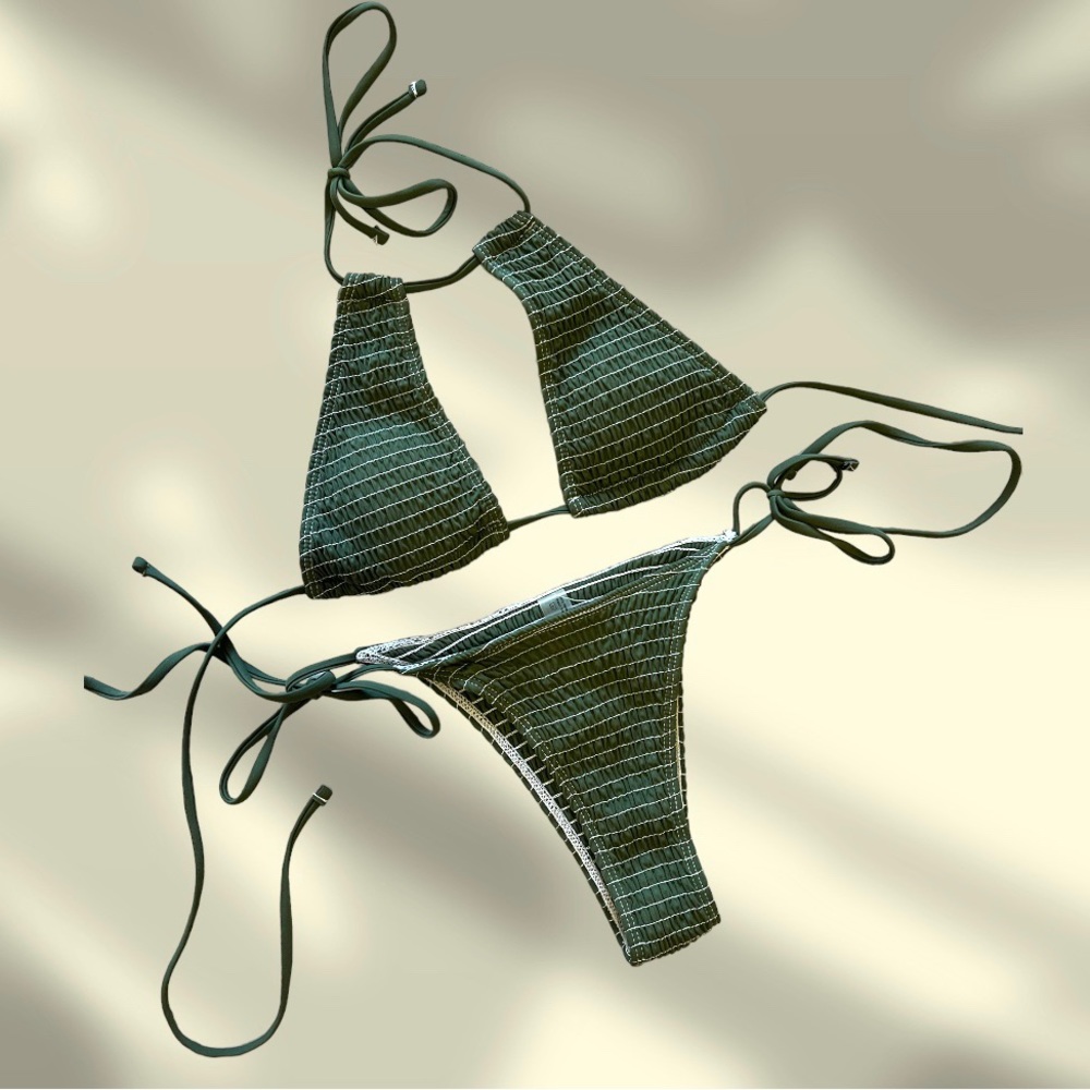 🍓 Ribbed Olive Bikini Too and Bottom Swimwear